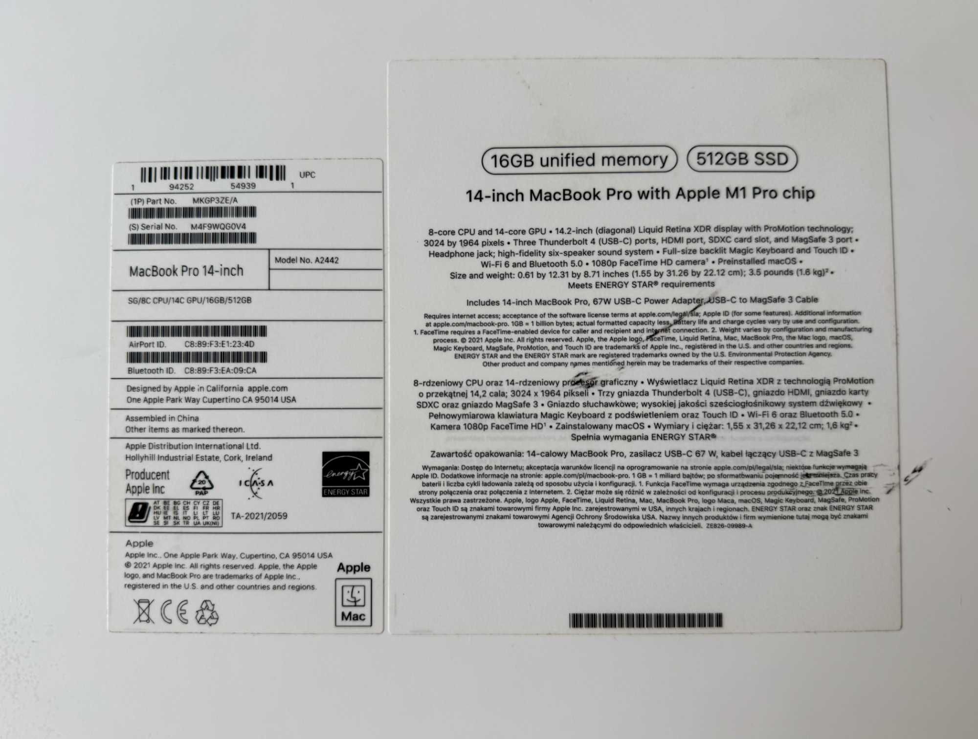 MacBook Pro 14-inch M1 Pro Chip 16GD 512 SSD