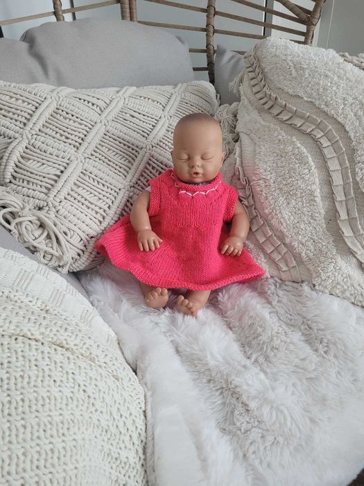 Ubranko dla lalki bobasa 30-34cm różowa sukienka wełniana