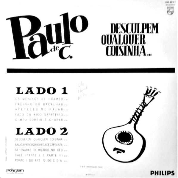 Paulo de Carvalho - Desculpes qualquer coisinha - LP 33 Rpm - 1985