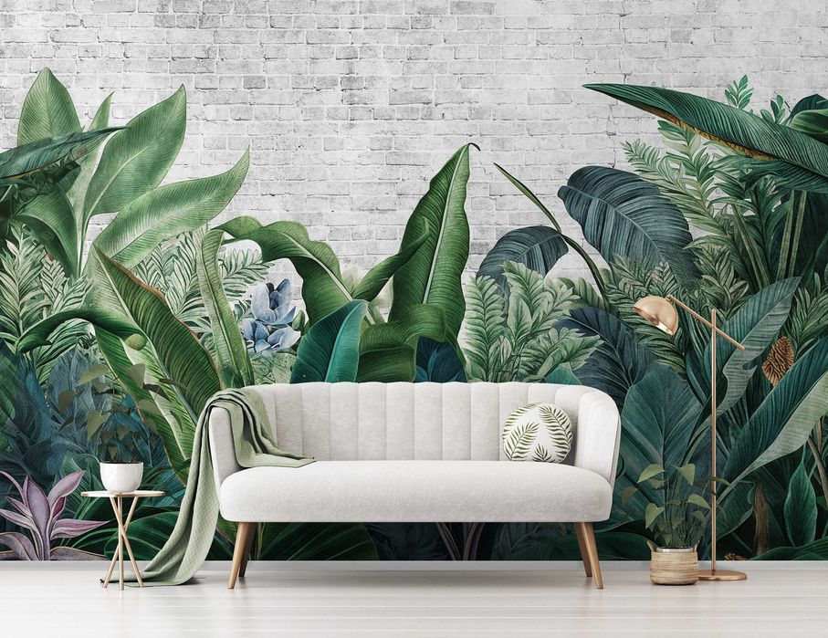 Fototapeta Liście Natura Zieleń Beton Boho 3D Twój Rozmiar + KLEJ