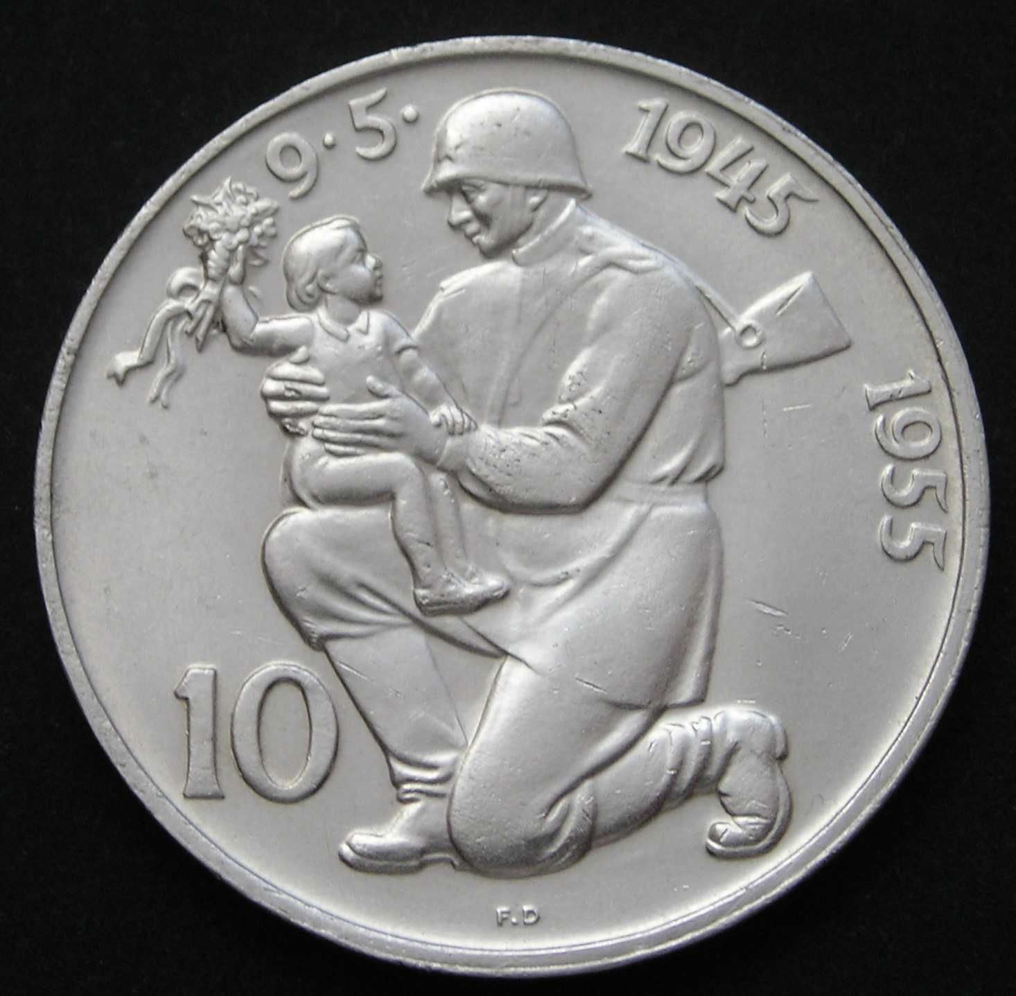 Czechosłowacja 10 koron 1955 - rocznica wyzwolenia - srebro
