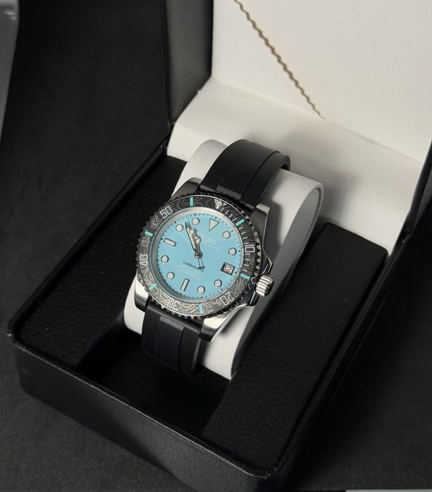 Relogio Automatico Seiko Mod Submariner Aquamarine Blue Tiffany