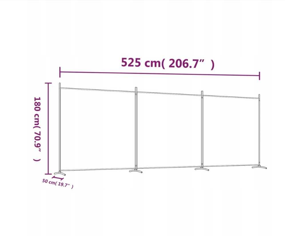 2szt DUŻY Parawan przegroda 3-panelowy czarny 525x180cm HIT