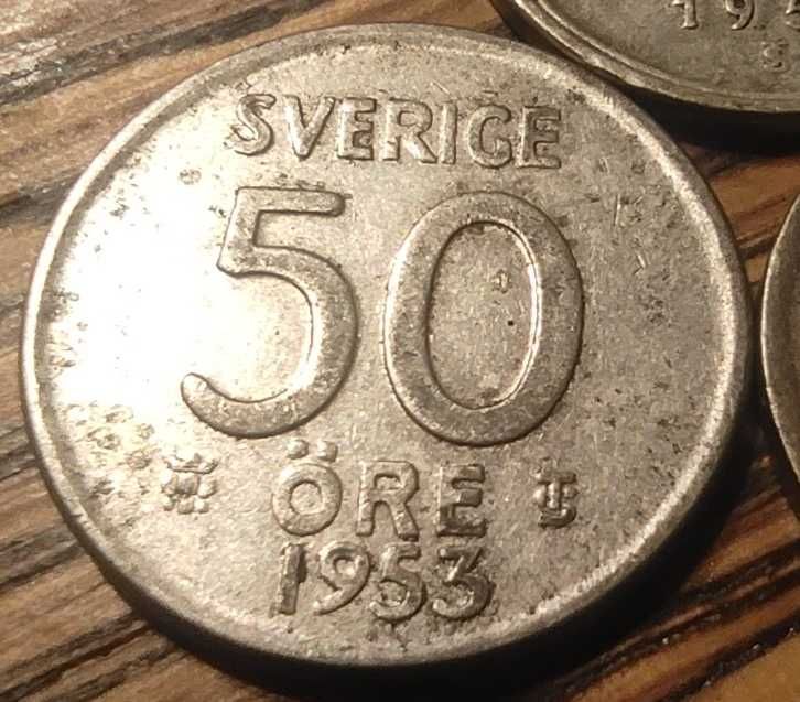 Monety srebrne Szwecja zestaw 3 sztuk 50 ore srebro Ag z lat 1950 - 61