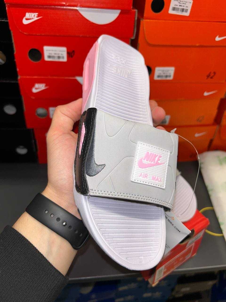 Жіночі шльопанці тапочки Nike Air Max90 Slide White-pink найк аир макс