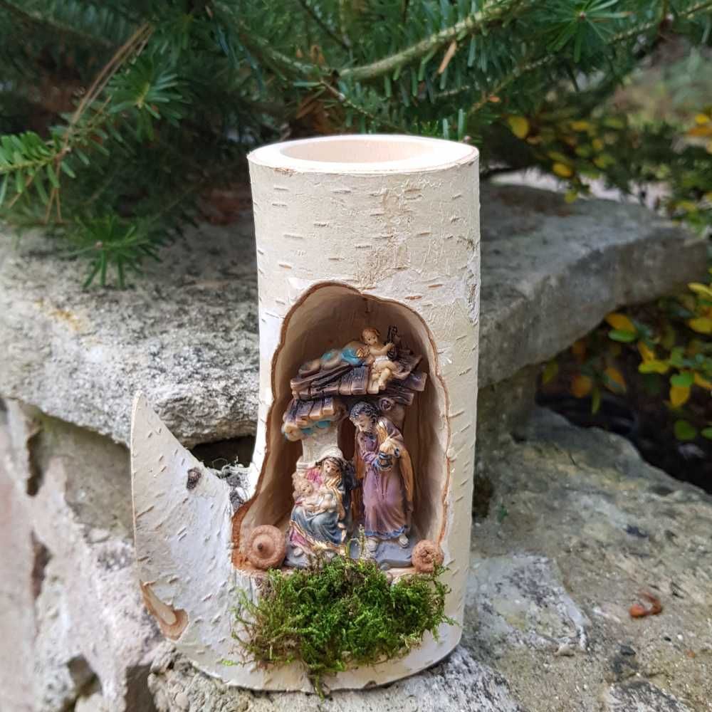 Szopka bożonarodzeniowa, świecznik z brzozy