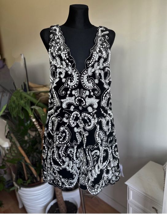 Asos Rochie aksamitna cekinowa sukienka mini 48 4 xl perłami