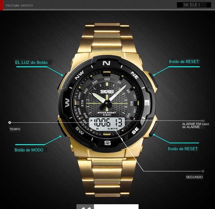 Relogio dourado skmei