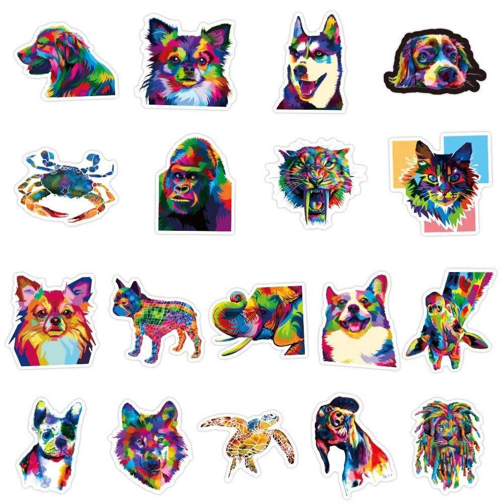 Наклейки стикеры выполненных в стиле поп-арт с различными животными