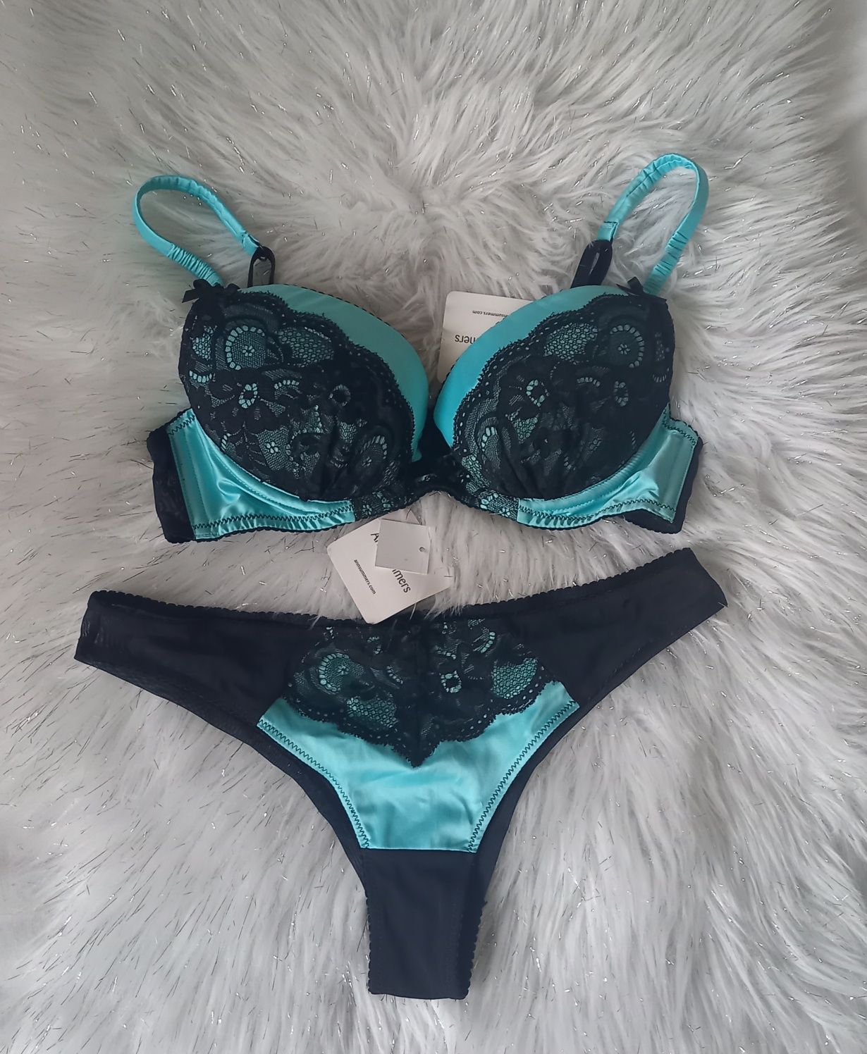 Luksus bielizna Ann Summers komplet biustonosz plunge bra majtki figi