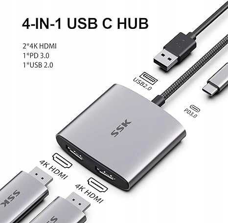 Adapter SSK USB C na podwójny HDMI 4K/60 HZ HDM