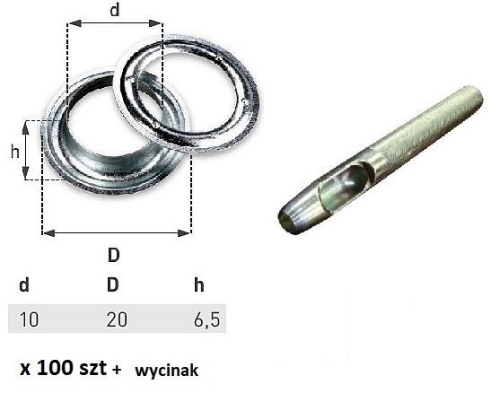 Oczka 100 szt do plandeki fi10 + wycinak