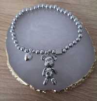 Nowa bransoletka damska srebrna z zawieszkami charmsami miś serce serd