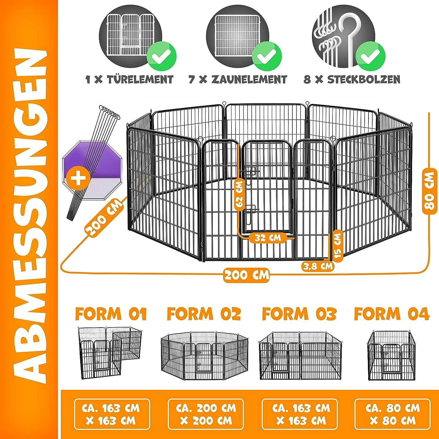 Kojec 200x200x80cm dla zwierząt duży psa szczeniąt królika