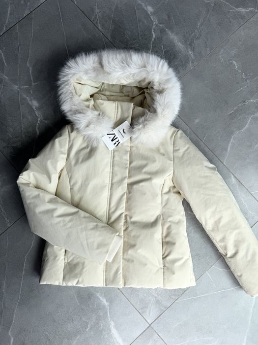 Zara kurtka puchowa zimowa S 36 futerko