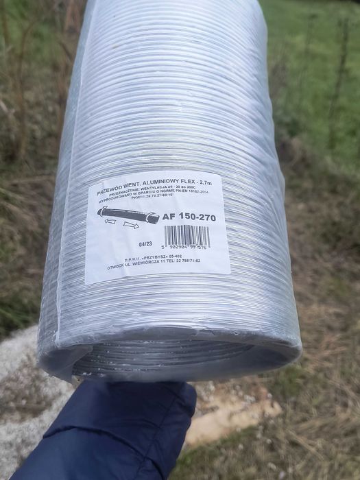 Przewód wentylacyjny aluminiowy flex 2,7m fi 150, rura elastyczna alu