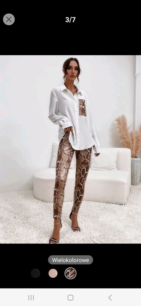 Nowy komplet damski elegancki do biura koszula legginsy spodnie 36
