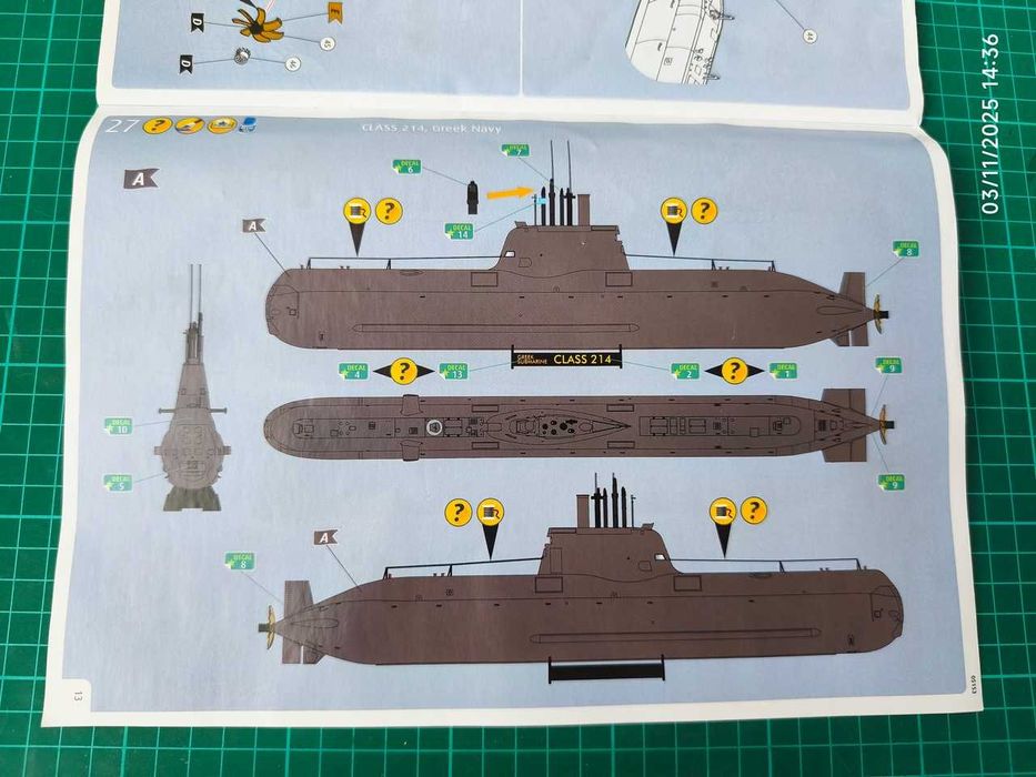 Kit Modelismo 1/144 - Revell Submarine Class 214 (Classe Tridente)