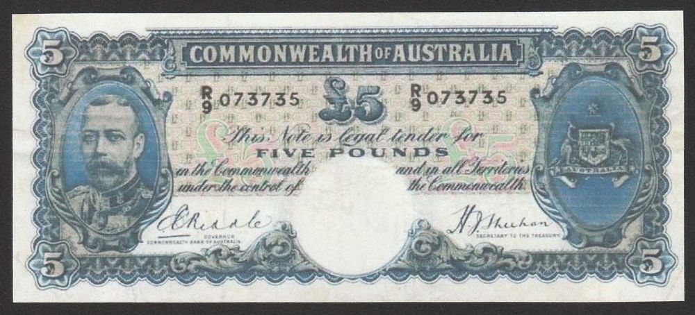 Australia 5 funtów 1933 - 39  - Jerzy V