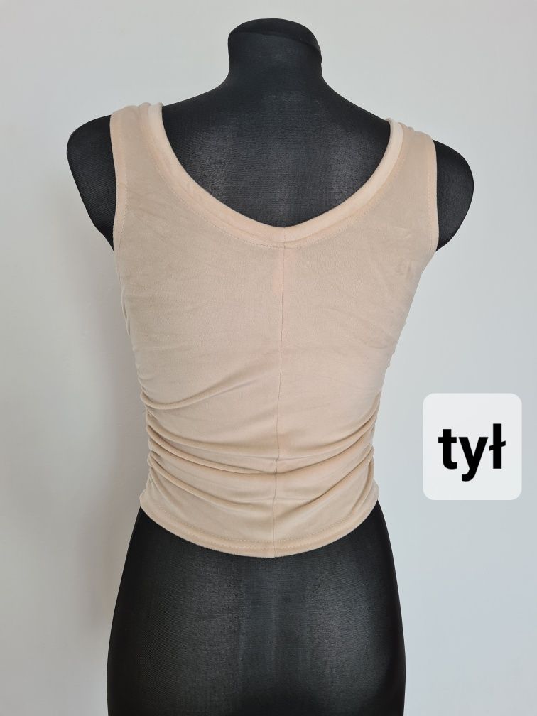 Komplet welurowy 3 części beż S/M Bluza top spodnie, dres damski