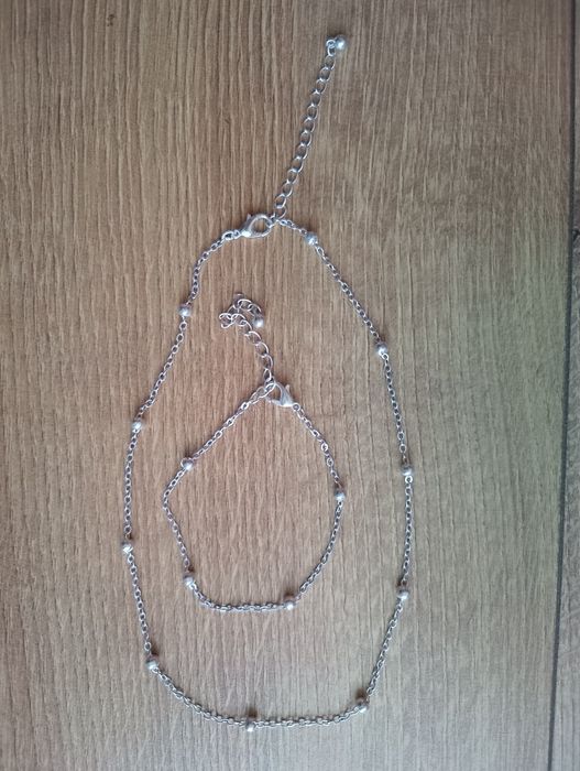 Łańcuszek i bransoletka z tworzywa sztucznego srebrny naszyjnik