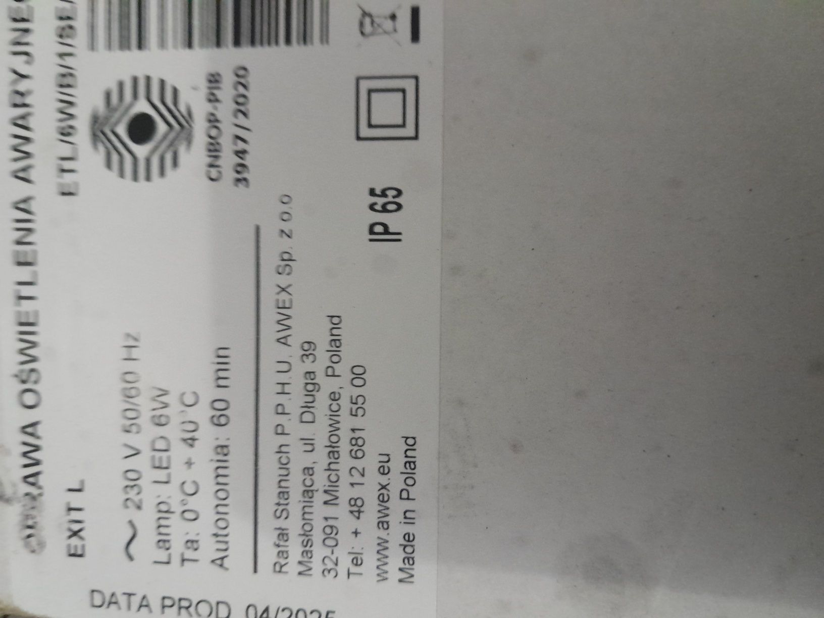 Oprawa awaryjnego oświetlenia AWEX Exit L 6W