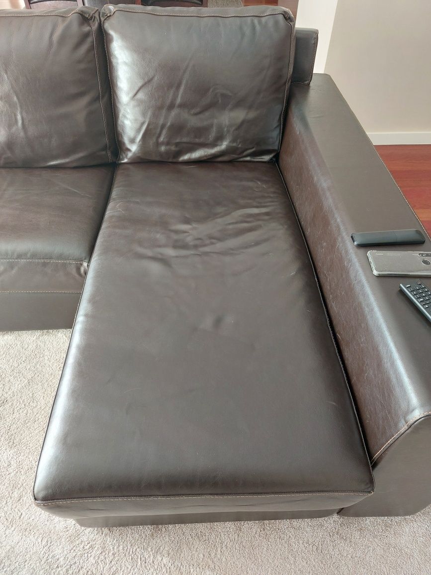 Chaise longue sofá em pele - Castanho