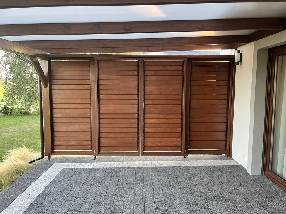 Pergola ruchome deseczki zadaszenie tarasu shuttersy