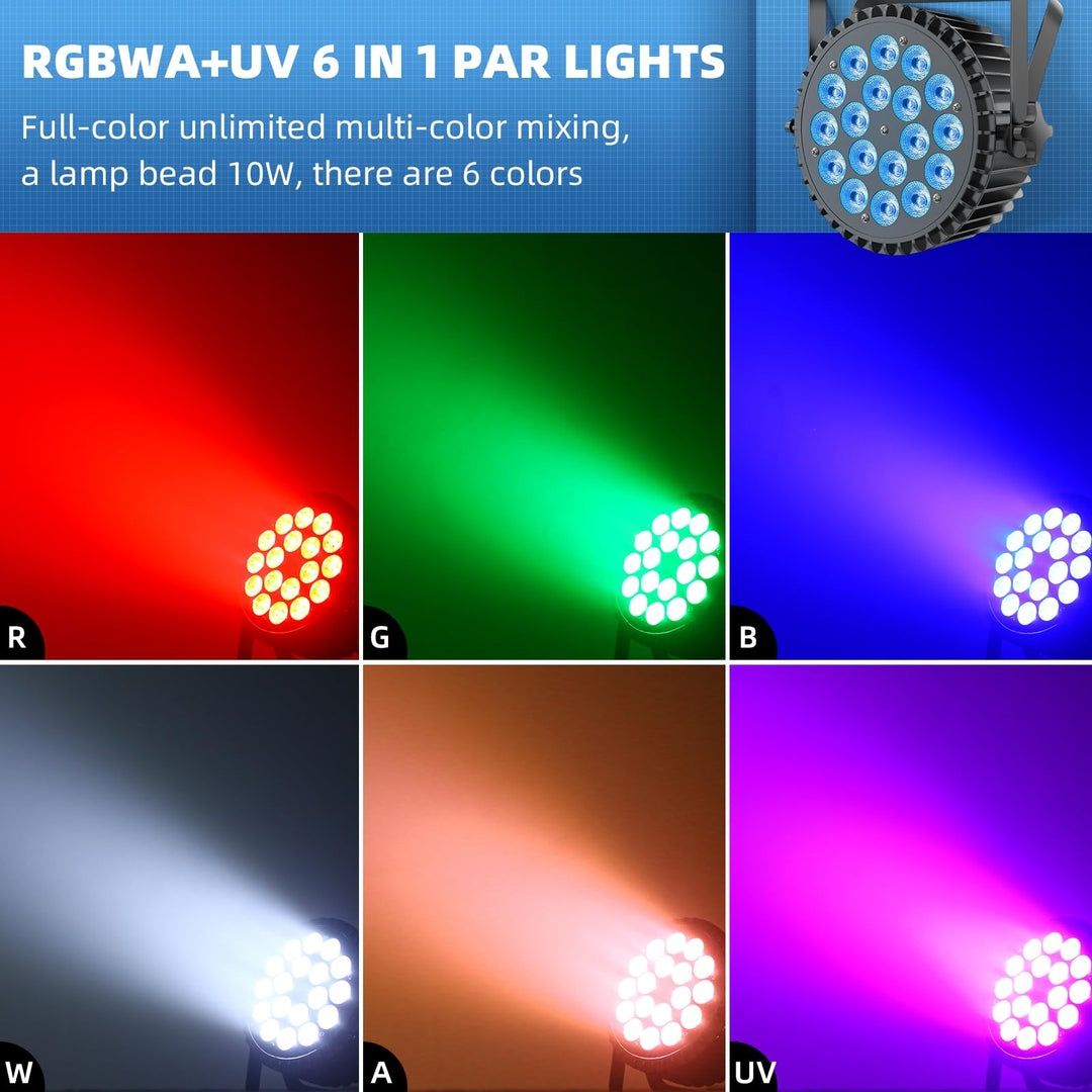 2x UKfog 6 em 1 LED Par 200W 18 Refletor LED RGBWA Refletor LED UV DMX