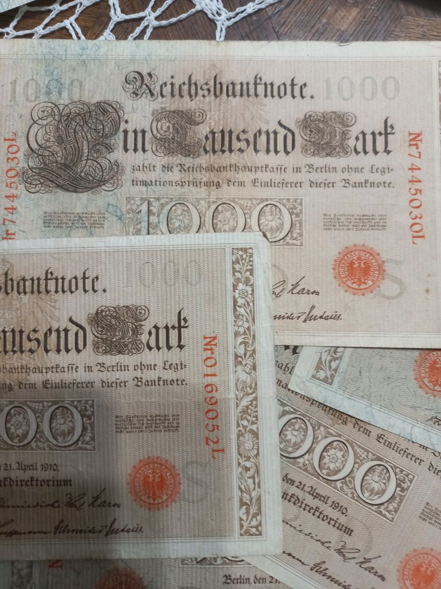 Niemcy  - zestaw 10 banknotów 1000 marek z 1910 r.
