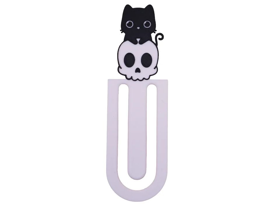 Marcador de Livros Criativo: Gato & Caveira (Cores Vivas)