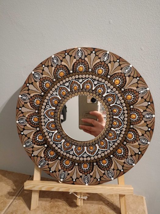 Mandala z lusterkiem ręcznie malowana, dekoracja, doskonały prezent.