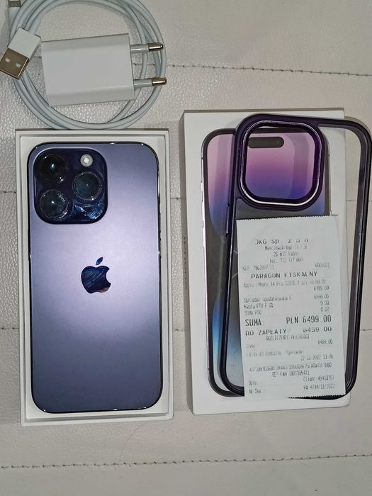 iPhone 14 pro - bdb stan - deep purple - dowód zakupu, case i pudełko