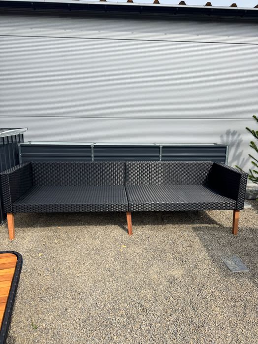 3-osobowa sofa ogrodowa z poduszkami, rattan PE, czarny