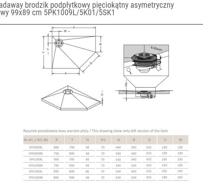 Brodzik podpłytkowy Radaway 90x100 5PK1009L