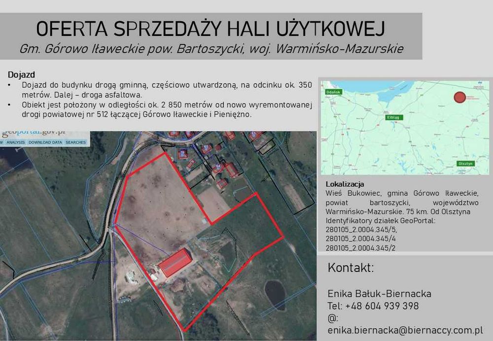 Ziemia rolna - 330 ha, hala użytkowa - 1120 m2, Warmińsko-Mazurskie