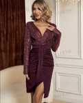 Elegancka sukienka bordowa cekiny wesele L
