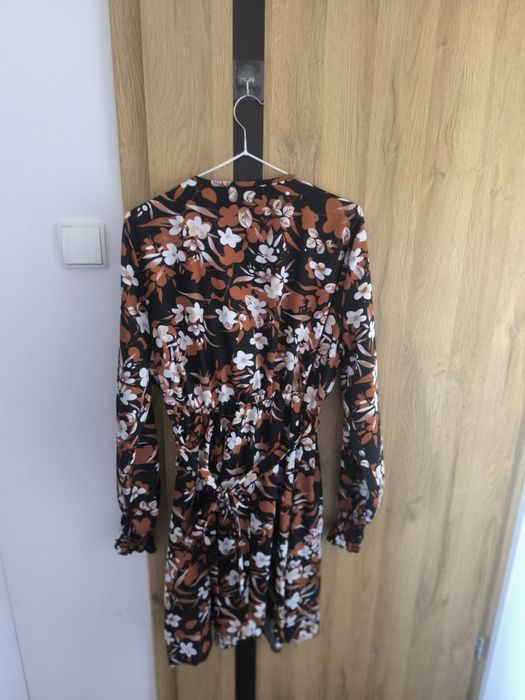 Sukienka damska elegancka XL 42 brązowa kwiaty