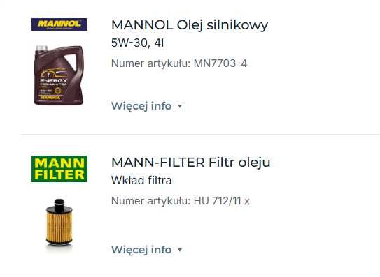 Olej silnikowy MANNOL + filtr MANN
