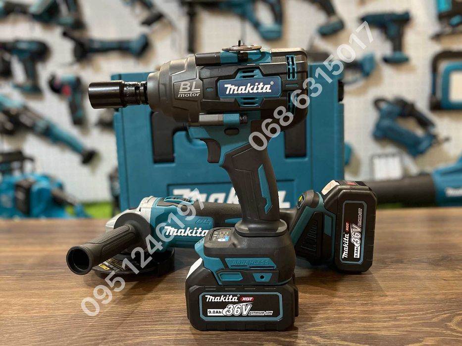 Набор Makita Гайковерт DTW1002Bl Болгарка DGA504 с аккумуляторами 9Ah