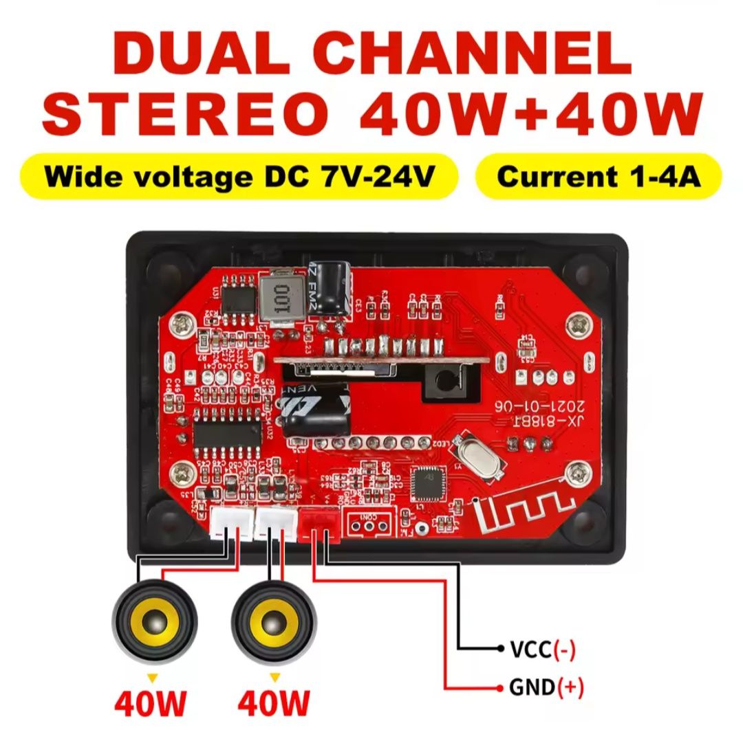Moduł wzmacniacza 2x40w MP3 bluetoot FM pilot h