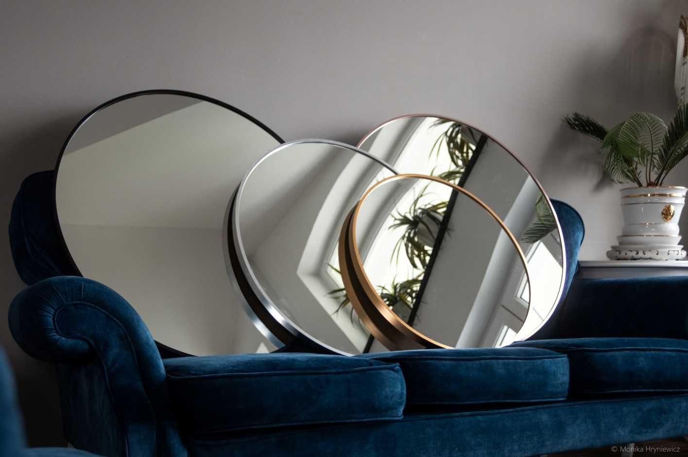 Lustro loft w okrągłej aluminiowej ramię