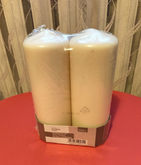 Świece pieńkowe Livarno home, białe, 7x 19 cm, zestaw 2 sztuk