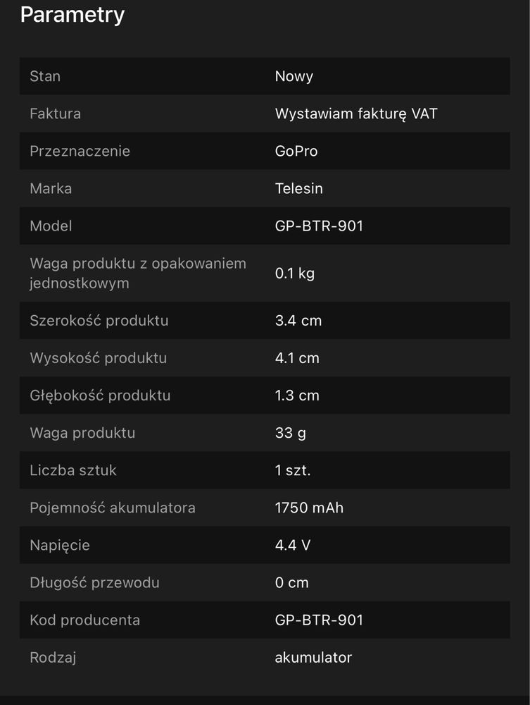 Akumulator Telesin GP-BTR-901 do GoPro Hero 9 Black