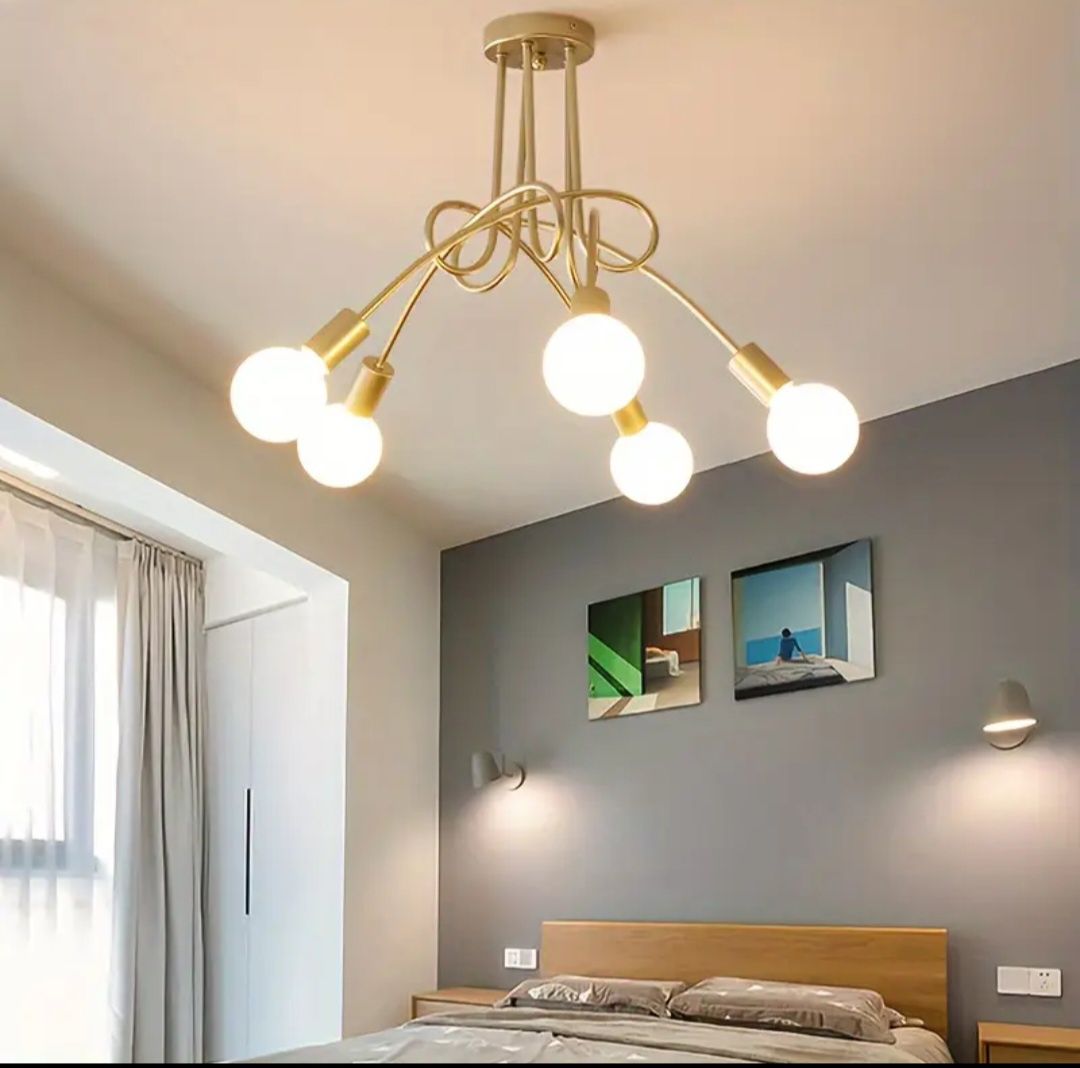 NOWA nowoczesna złota lampa na 5 źródeł światła (bez żarówek E27)