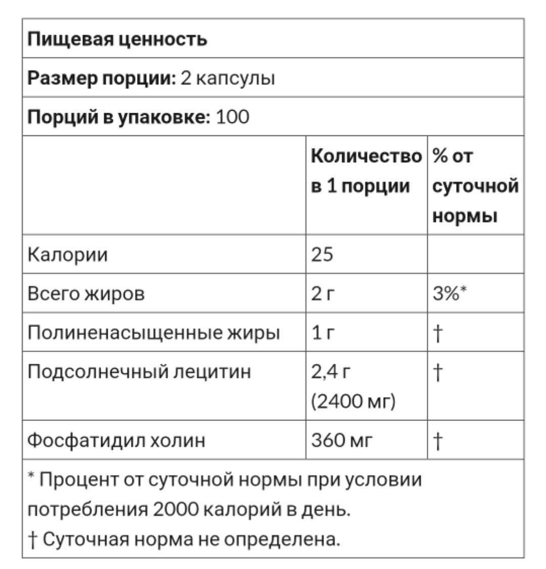 Подсолнечный лецитин, 1200 мг, США 100/200 шт, лецетин лицетин лицитин