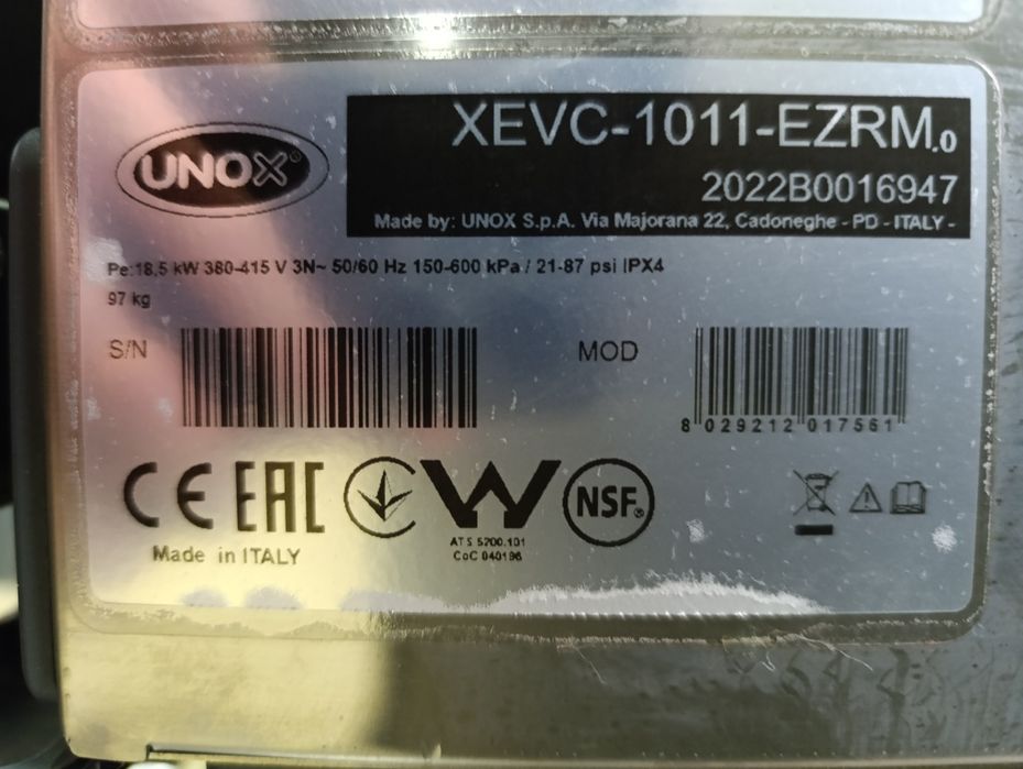 Пароконвектомат. Піч. Пароконвектомат Unox. Unox. XEVC-1011