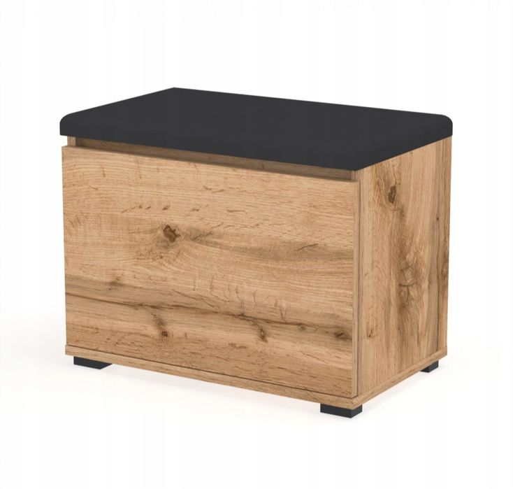 Szafka na buty VB50x30 czarne siedzisko schowek DĄB WOTAN złożona