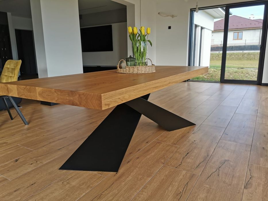 Stół dębowy rustykalny industrial blat 4 cm  nogi metalowe loft