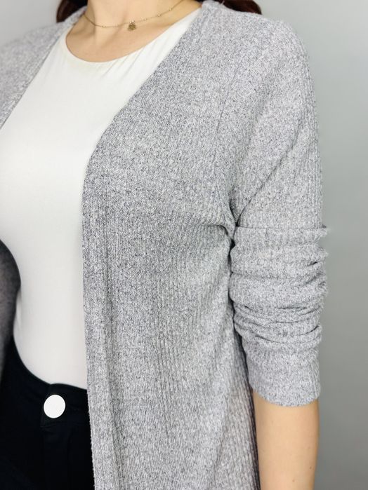 Długi cienki kardigan szary melanż L 40 New Look